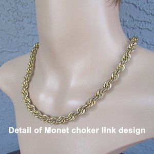 Monet 14 inch choker necklace plus 2 inch extender, Twisted gold link style, VTG